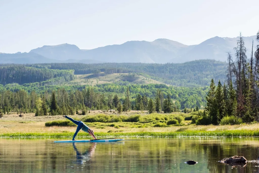 spending time in nature at devil's thumb ranch SUP yoga